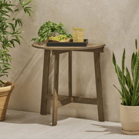 Outdoor Semi-circular Folding Acacia Wood Bistro Dining Table, Natural (Color: Grey)